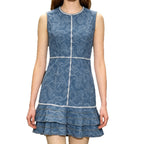Robe en jean sans manches bleue à motifs blanc et bleu