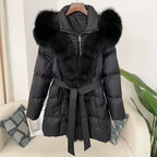 Hooded Down Jacket with Fox Fur Collar - view 18
