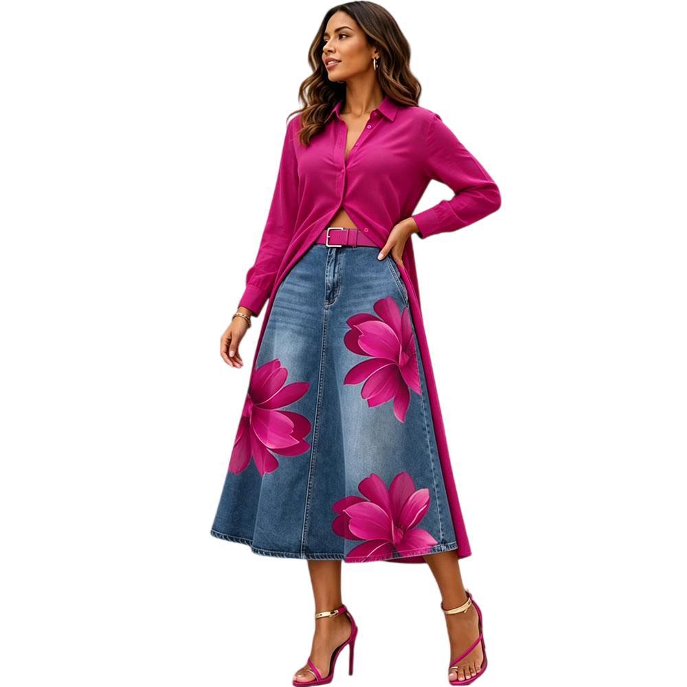 Floral Washed-Denim Midi Skirt — product image 21