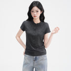 Button-Shoulder Short-Sleeve Top