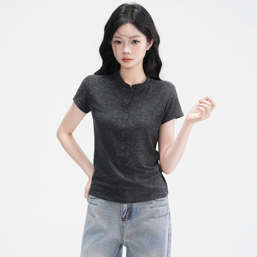 Button-Shoulder Short-Sleeve Top