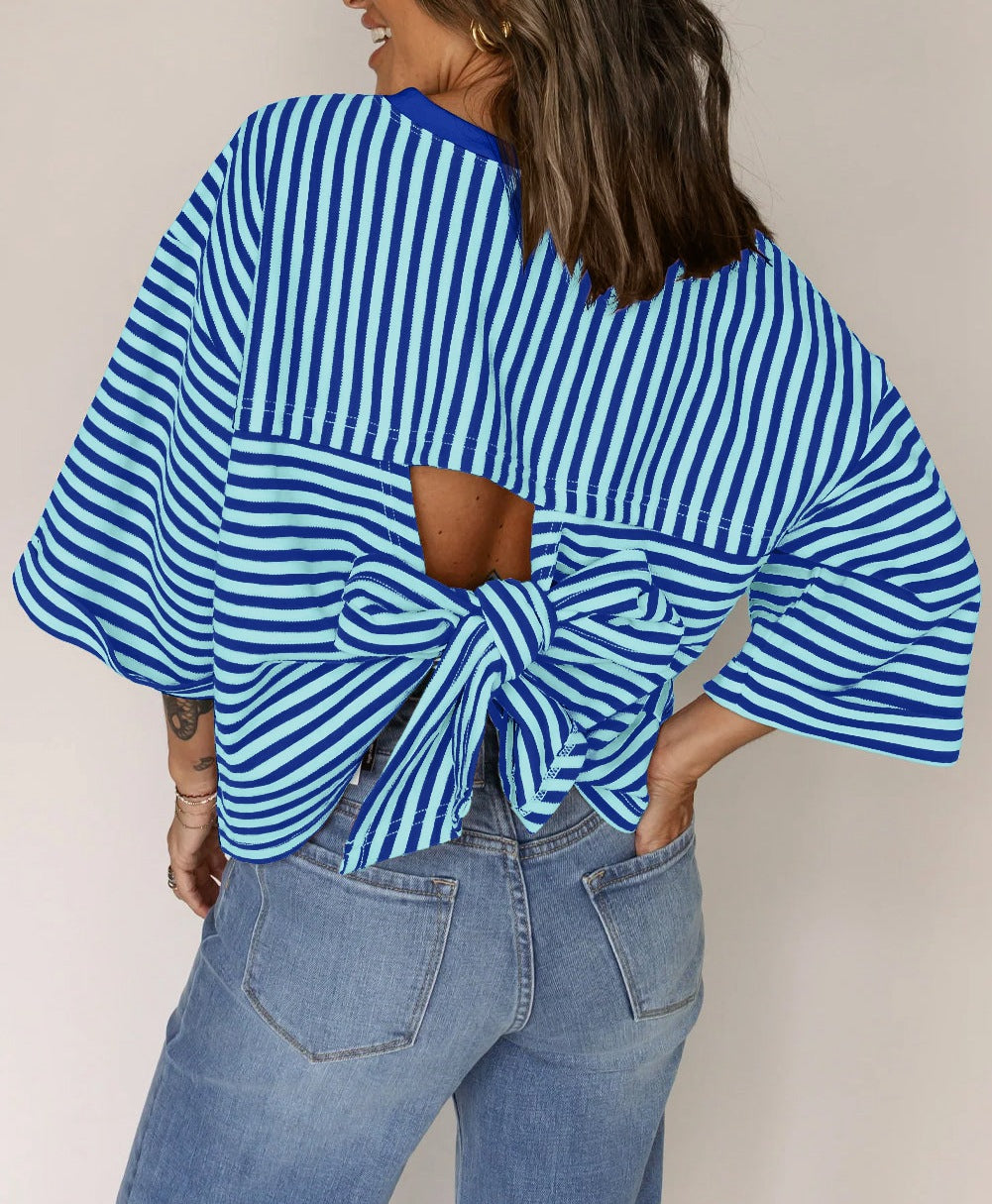 Striped Bow-Back Pullover Top