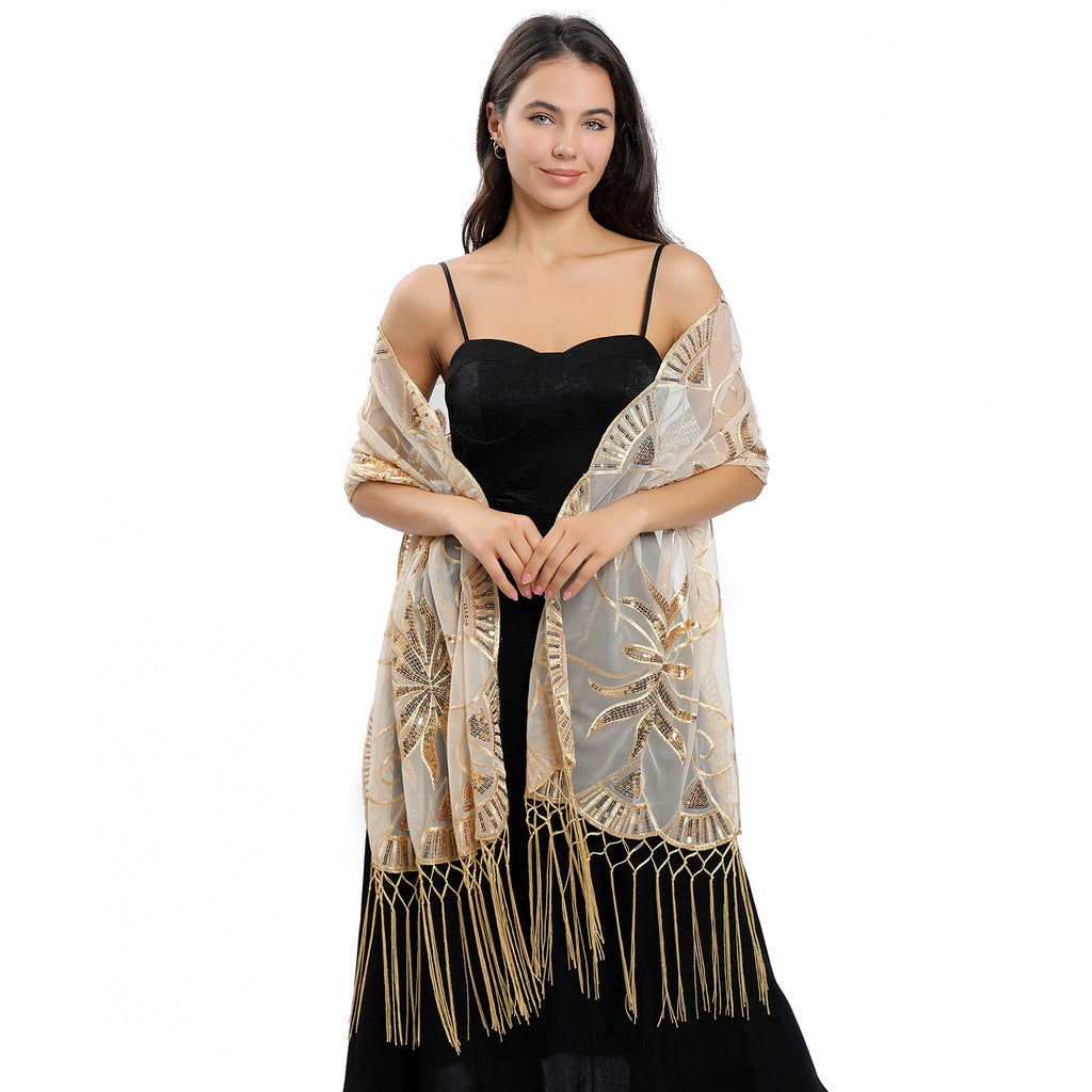 Sequin-Embroidered Evening Cape