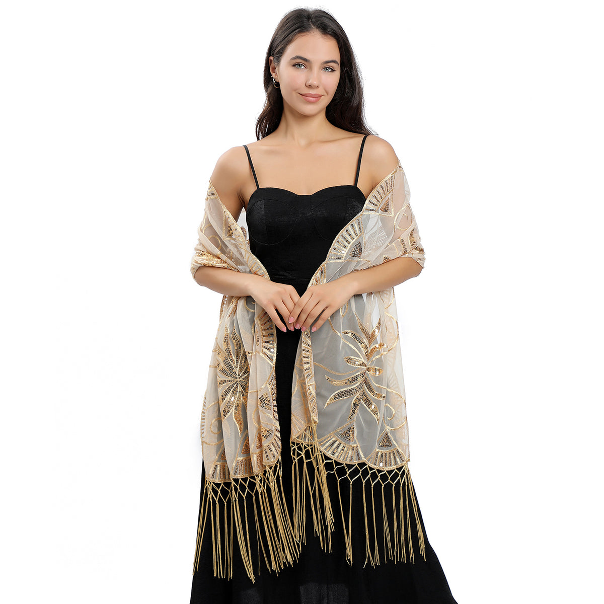 Sequin-Embroidered Evening Cape