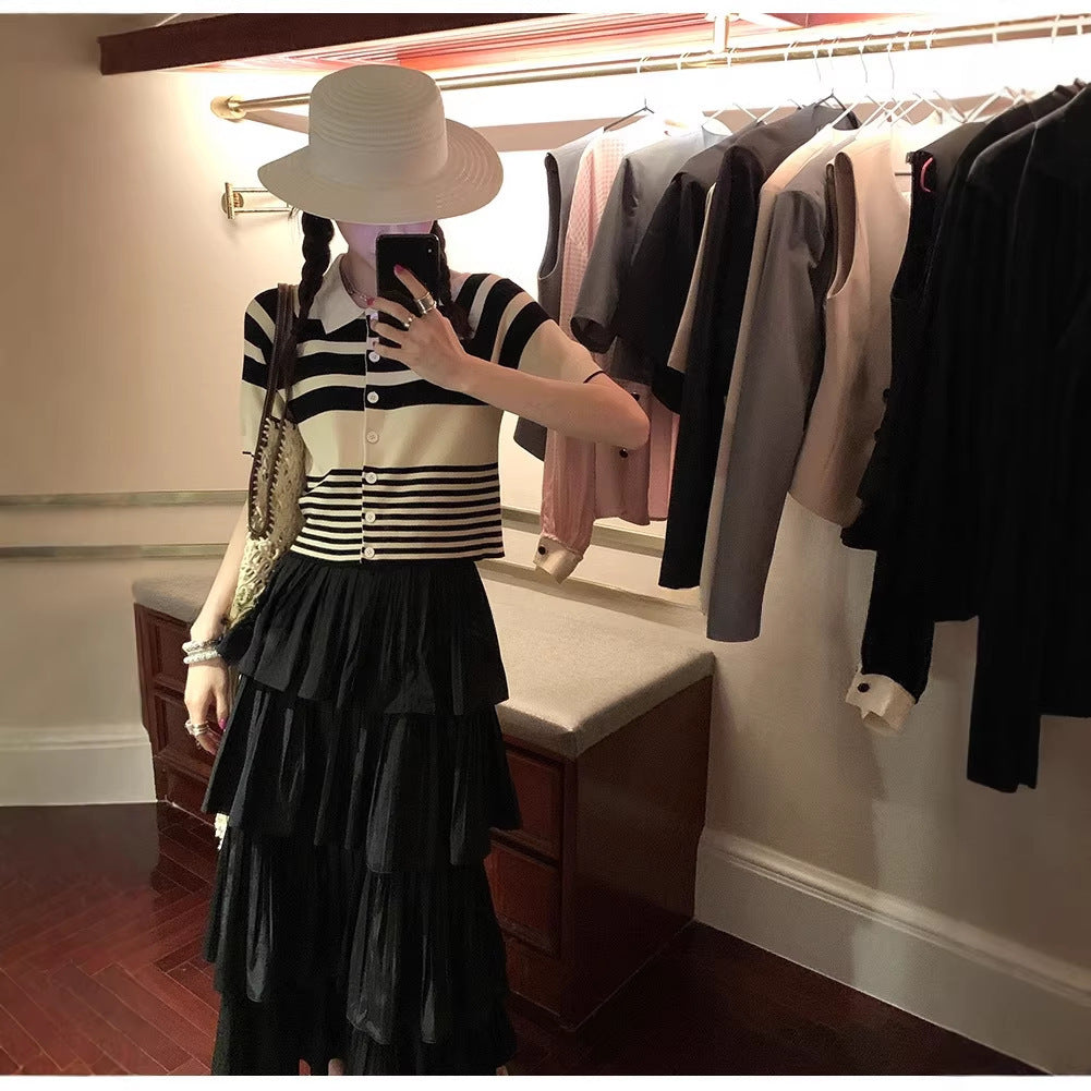 Striped Short-Sleeve Knit Top