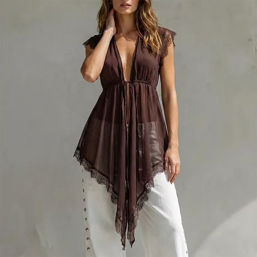 Lace-Up Sheer Lace Top