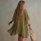 Leopard-Print Chiffon Beach Cover-Up in Green - view 2