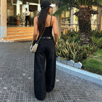 Cat-Paw Embroidered Wide-Leg Jeans