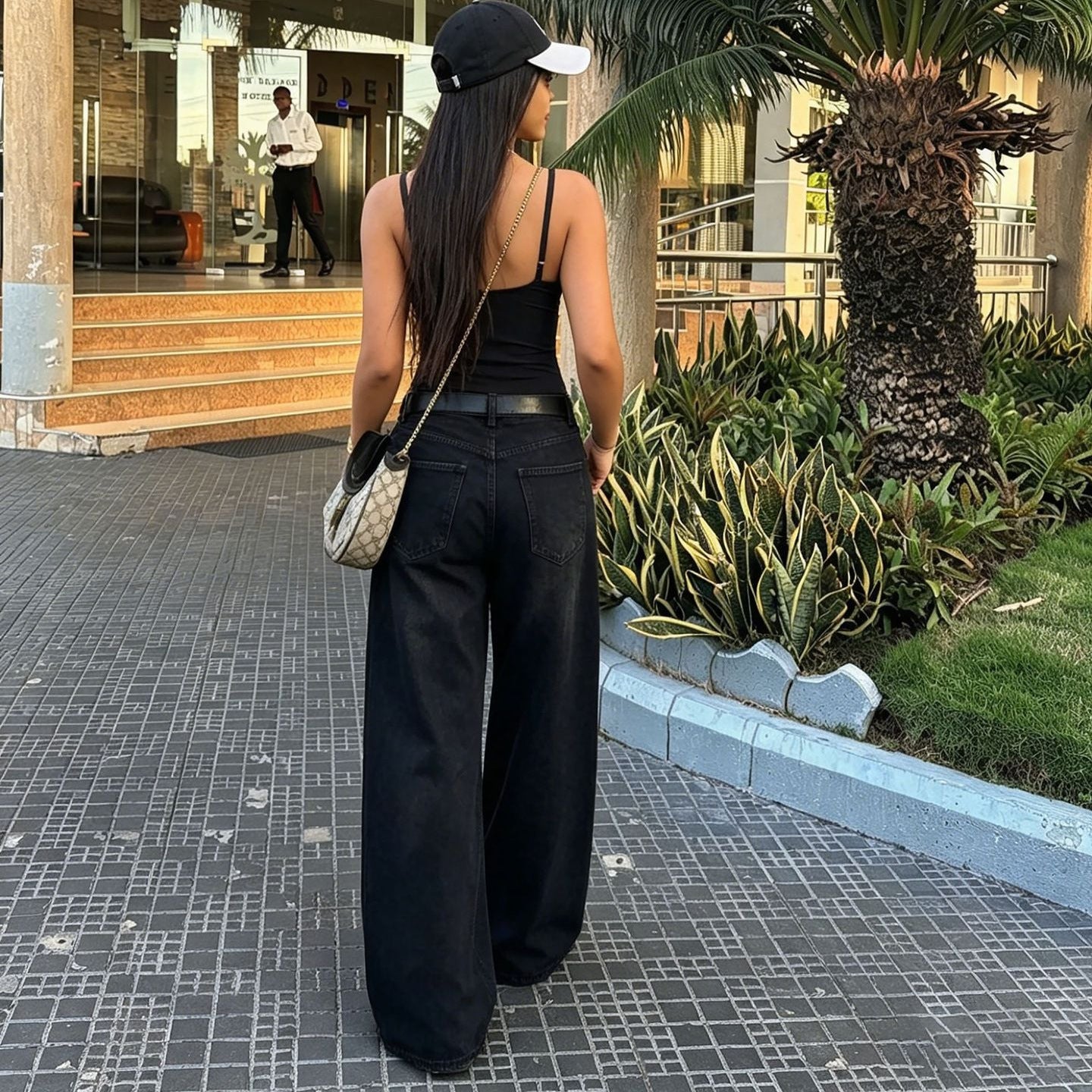 Cat-Paw Embroidered Wide-Leg Jeans