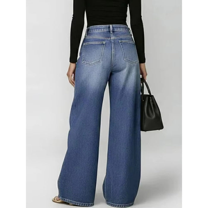 Eyelet High-Waist Wide-Leg Jeans