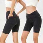 Short en jean taille haute pour femme, extensible et amincissant, décontracté avec poches