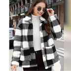 Plaid Fleece Coat with Patch Pockets