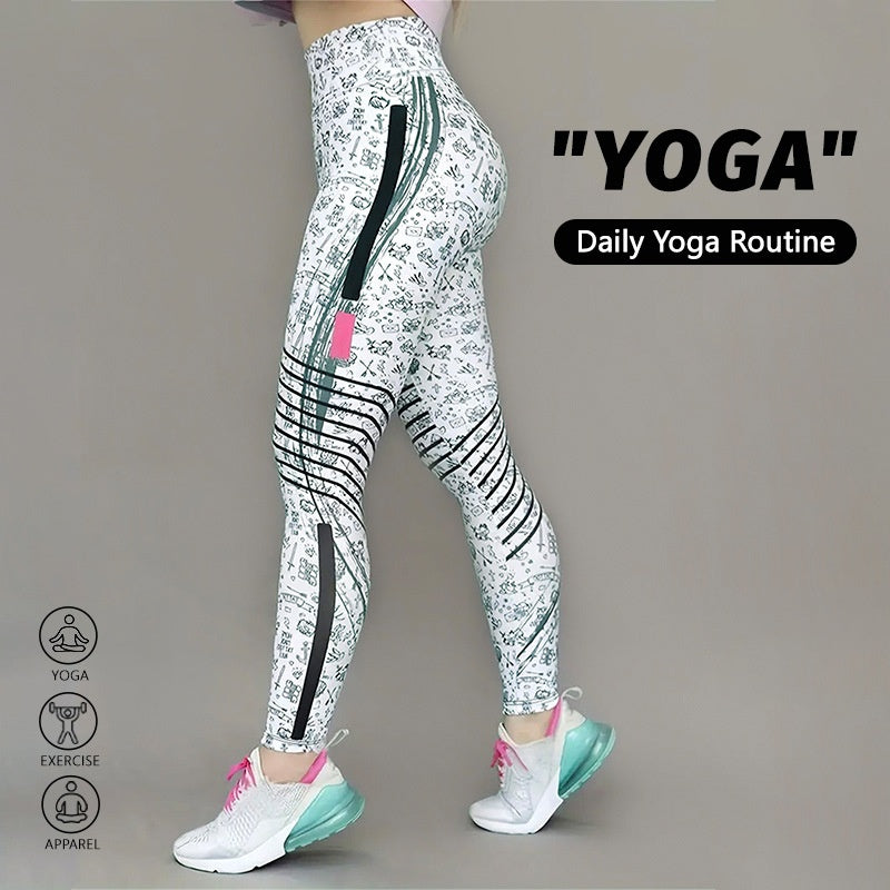 Pantalones de yoga elásticos con estampado para mujer, tiro alto, control de abdomen, leggings ajustados, ropa deportiva para gimnasio