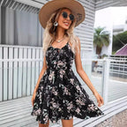 Printed Elastic-Waist Strap Dress
