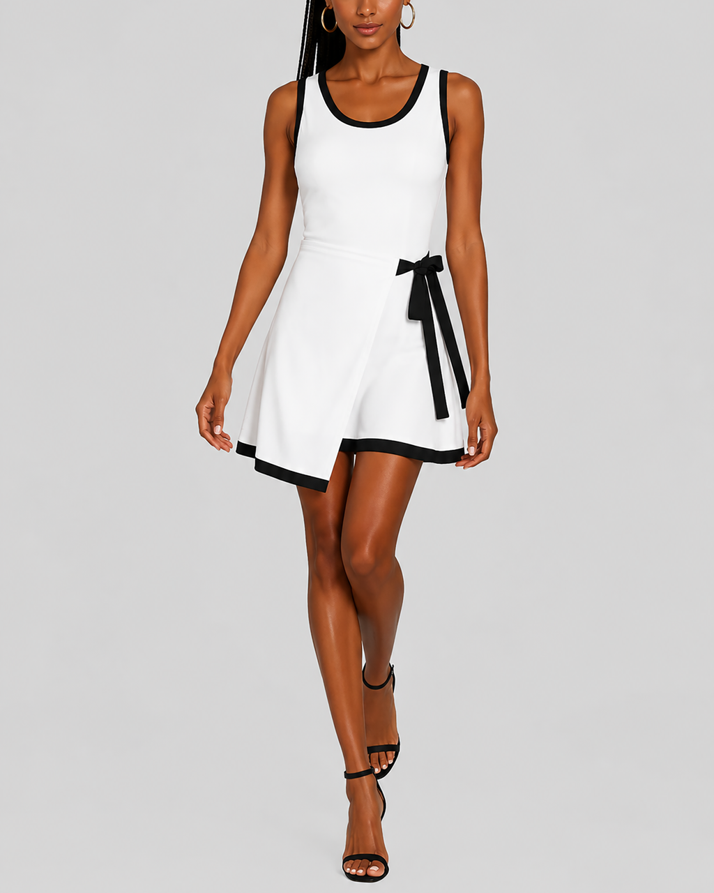 Robe sans manches élastique pour femme, à empiècements de couleurs contrastées, col carré et jupe effet double couche