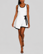 Robe sans manches élastique pour femme, à empiècements de couleurs contrastées, col carré et jupe effet double couche