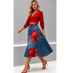 Floral Washed-Denim Midi Skirt — product image 10