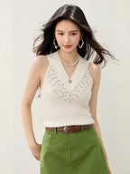 Rhinestone V-Neck Knit Vest