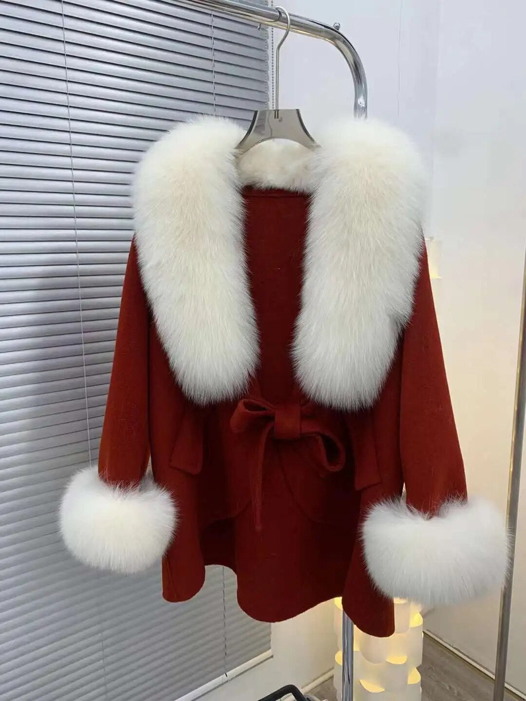 Fox-Fur Trim Wool-Blend Cape product image 6
