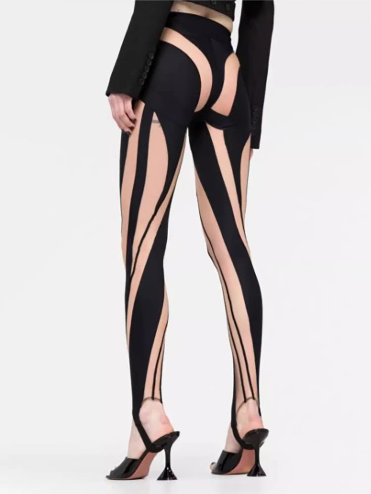 Legging color block en mesh à découpes et avec étriers