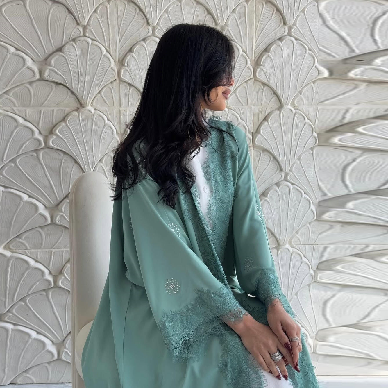 Lace-Panel Longline Kaftan Coat