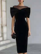 One-Shoulder Velvet Midi Dress