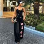 Cat-Paw Embroidered Wide-Leg Jeans
