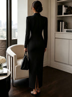 Stand-Collar V-Neck Evening Maxi Dress — product image 8