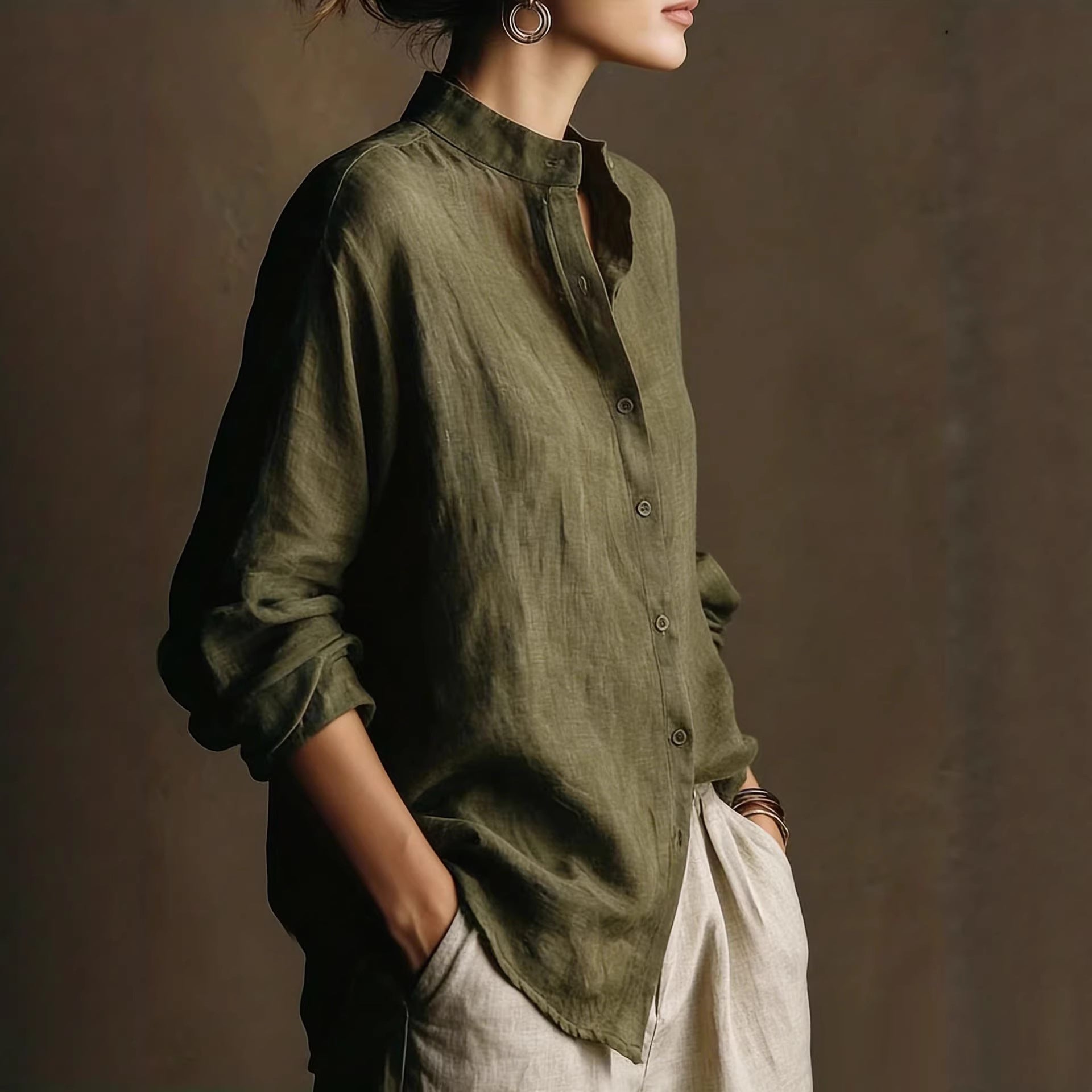 Relaxed Collared Long-Sleeve Shirt