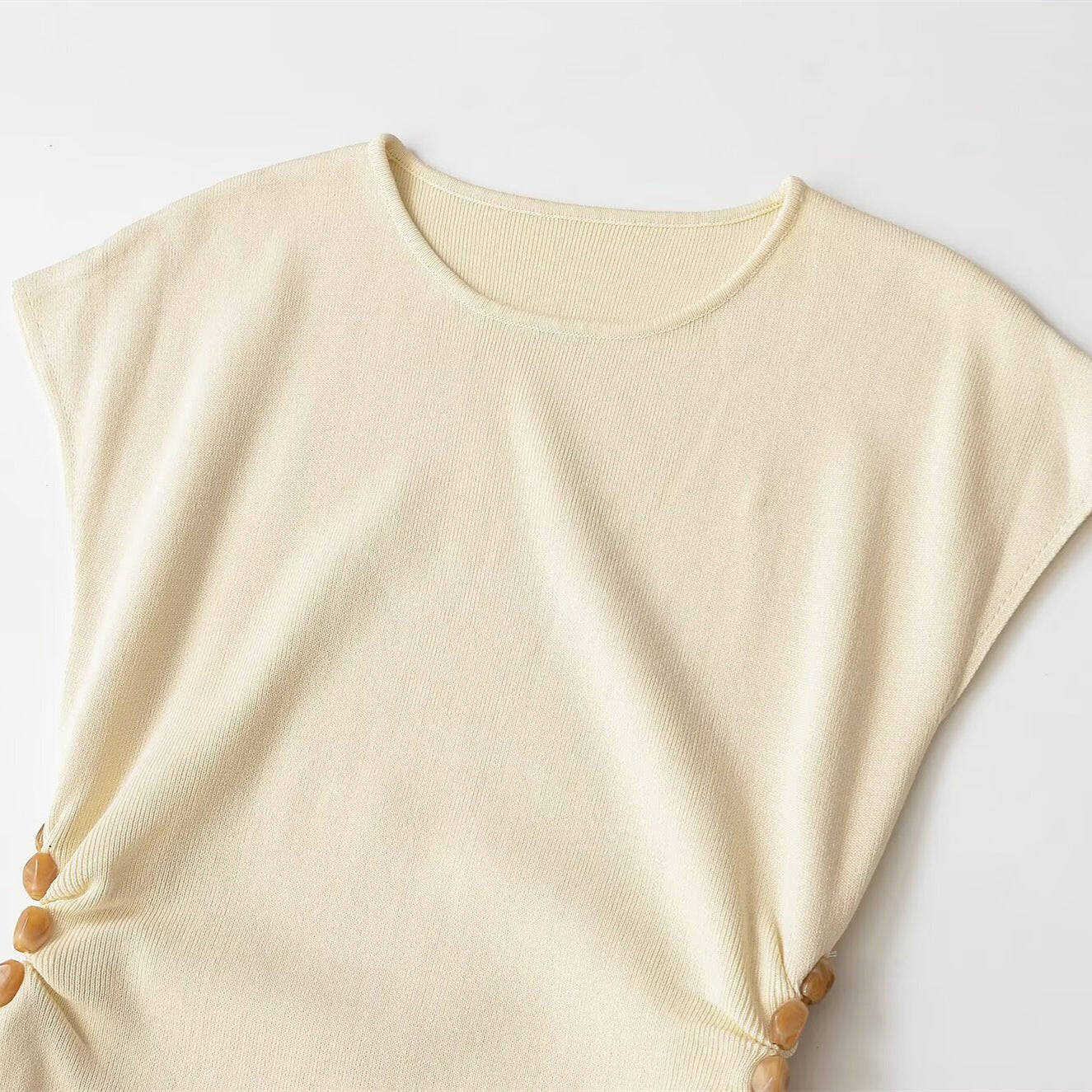 Beaded Open-Knit Short-Sleeve Dress