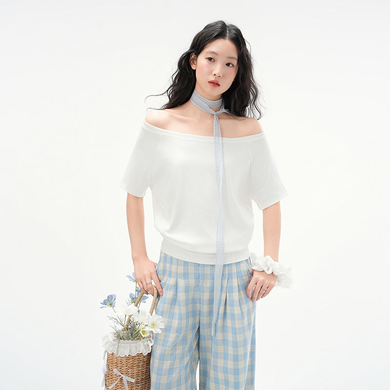 T-shirt asymétrique sans manches à col fendu pour femme, haut décontracté ample