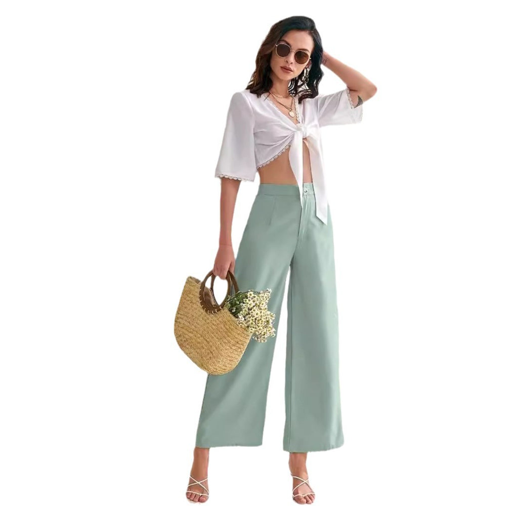 High-Waist Straight-Leg Trousers in Cyan