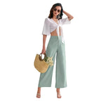 High-Waist Straight-Leg Trousers in Cyan