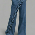 Jean femme vintage irrégulier taille mi-haute en denim véritable pour le printemps et l'été