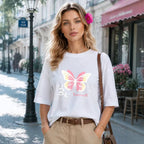 T-shirt ample à manches courtes et motif papillon