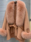 Fox-Fur Trim Wool-Blend Cape