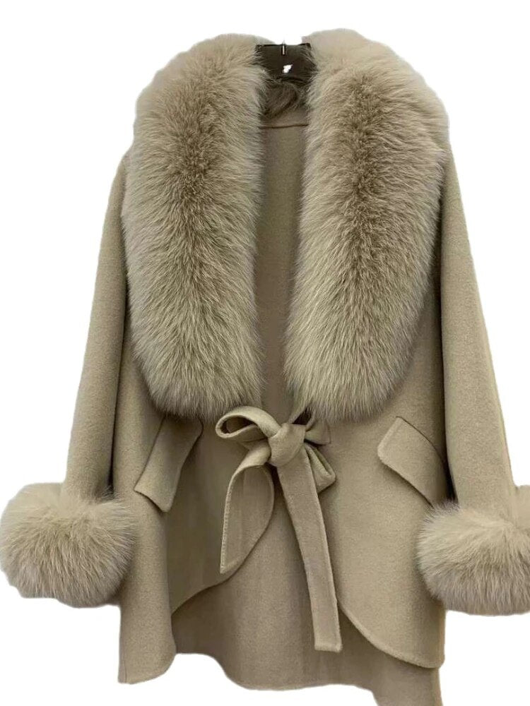 Fox-Fur Trim Wool-Blend Cape
