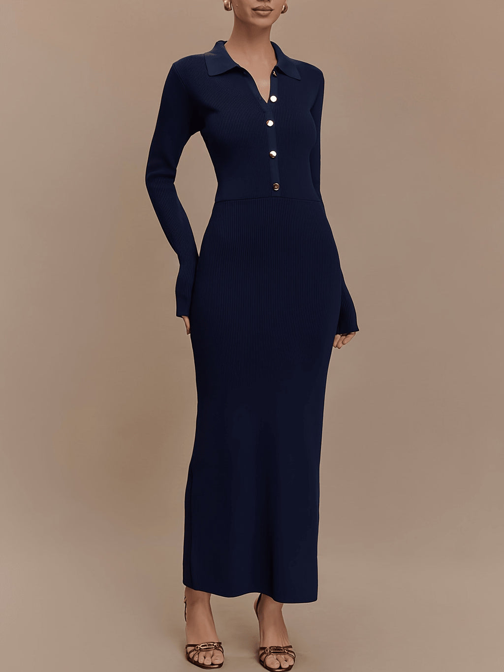 Button-Front Collared Knit Dress — product image 4