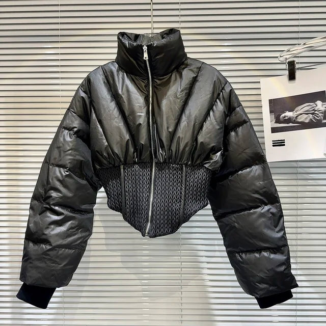 Cropped Spliced Puffer Jacket