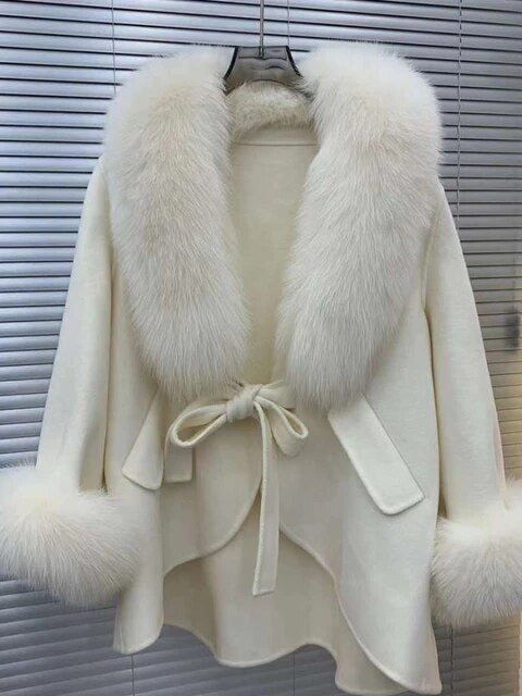 Fox-Fur Trim Wool-Blend Cape