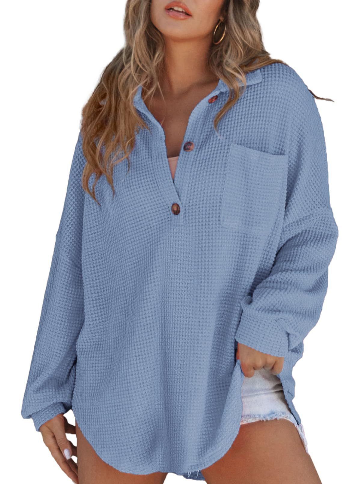 Waffle-Knit Cinched-Waist Top