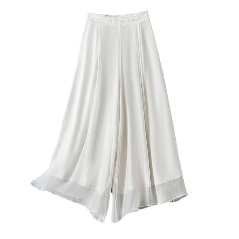 Silk-Blend Lace-Waist Wide-Leg Trousers