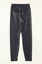 Legging en cuir élégant bleu marine avec taille échancrée croisée