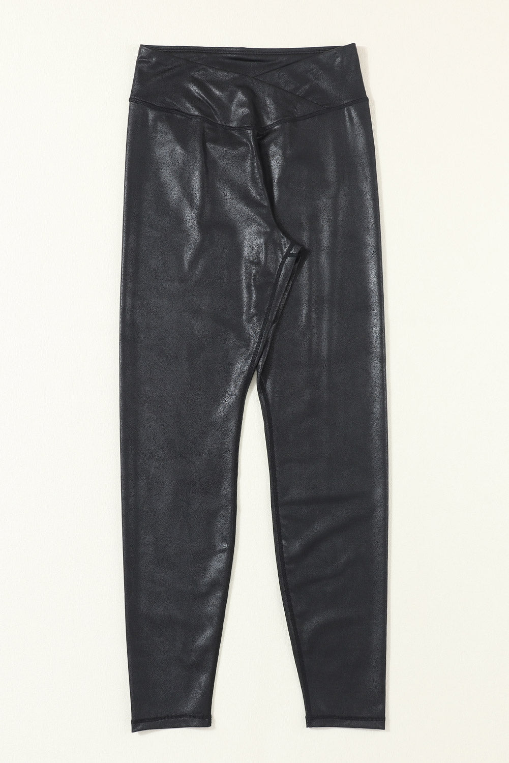 Legging en cuir élégant bleu marine avec taille échancrée croisée