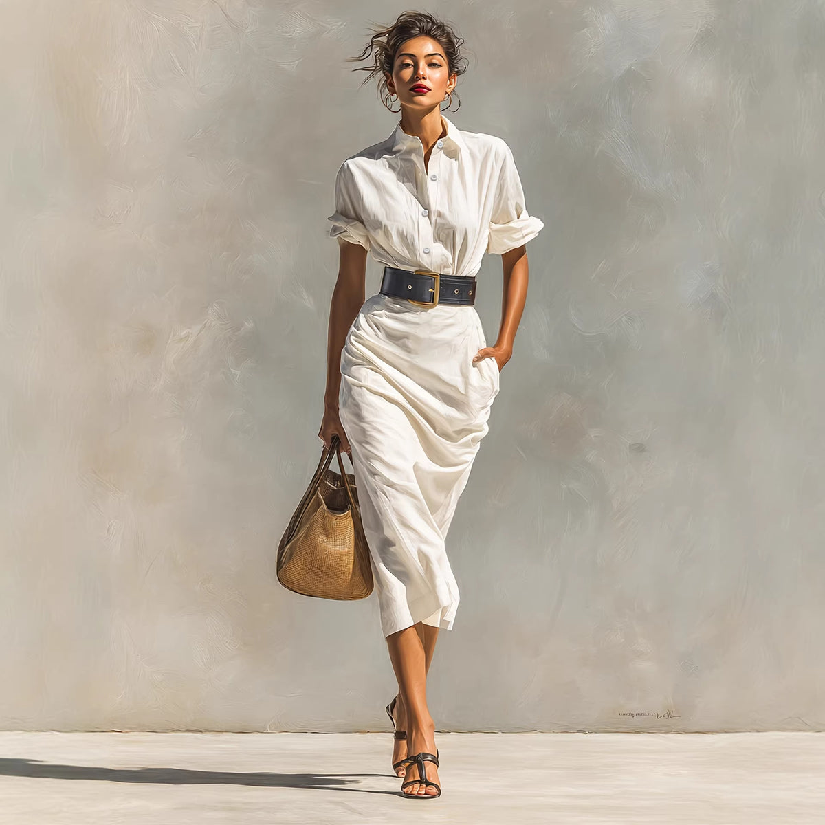 Folded-Waist Shirt Maxi Dress