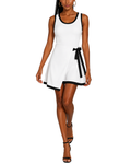 Robe sans manches élastique pour femme, à empiècements de couleurs contrastées, col carré et jupe effet double couche