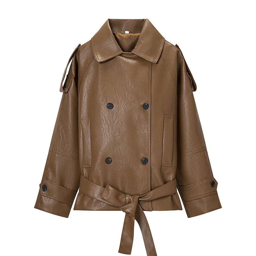 Lace-Up Faux-Leather Utility Jacket