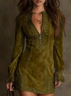 Lace-Trim Zip-Front Midi Dress - view 5