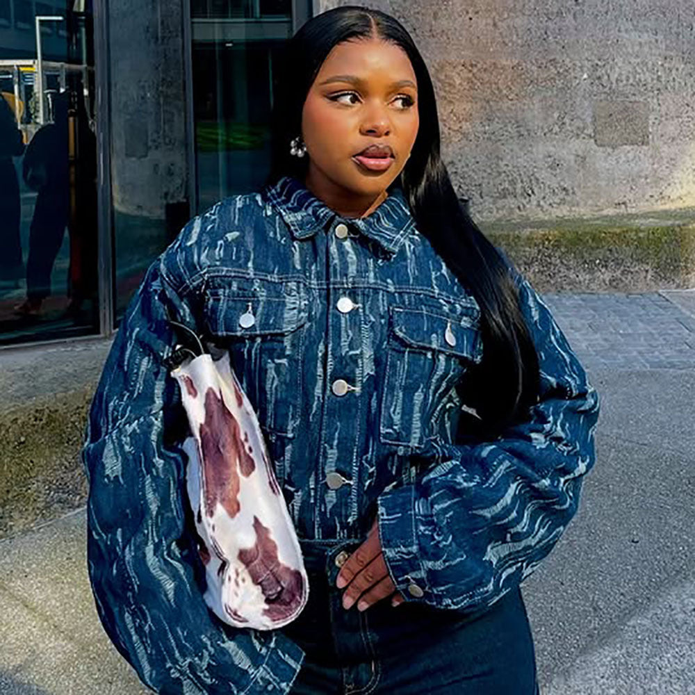 Veste en jean pour femme, style décontracté, automne hiver, fait main, effet vieilli, manches longues