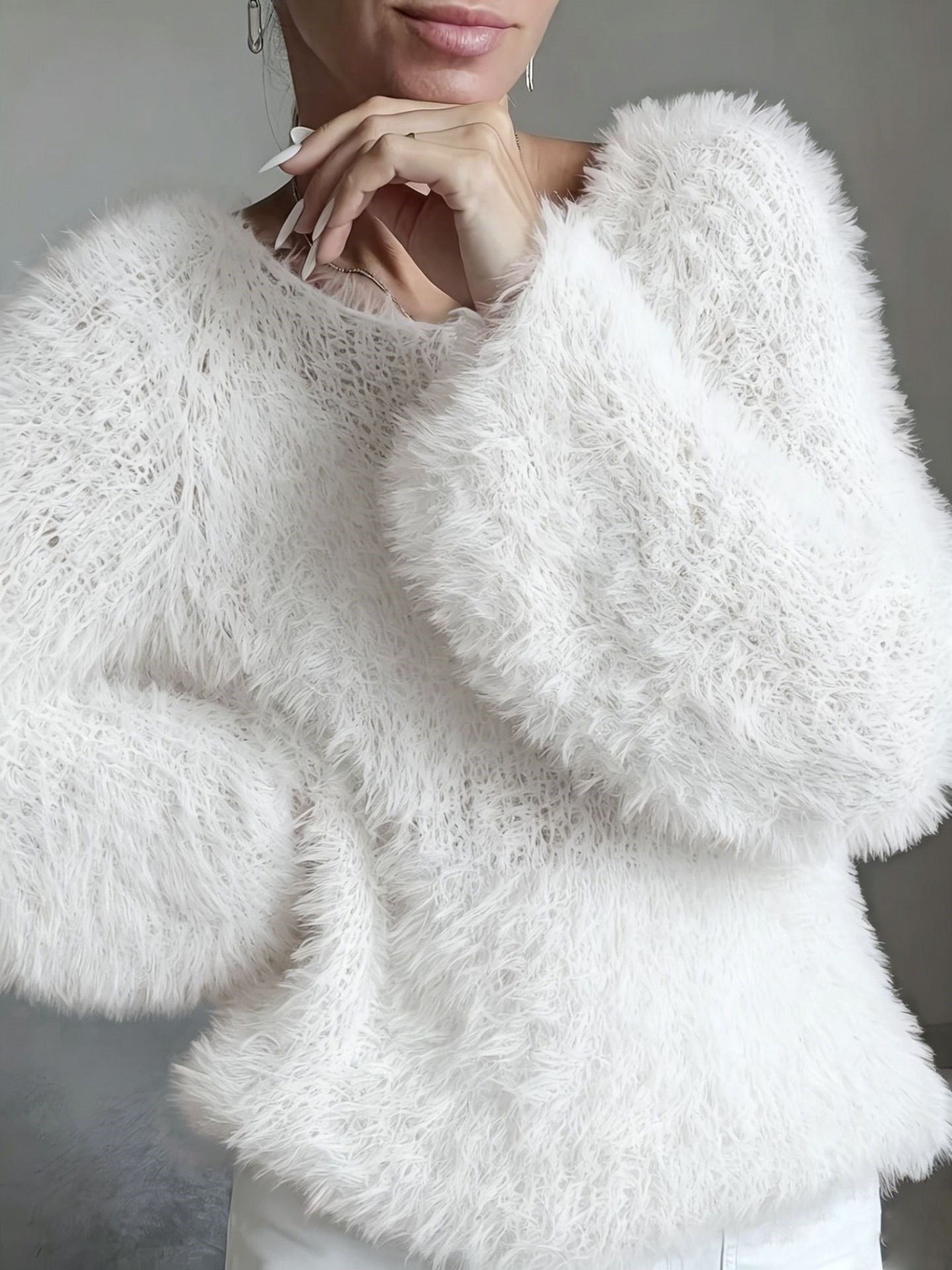 Fluffy Crew-Neck Sweater